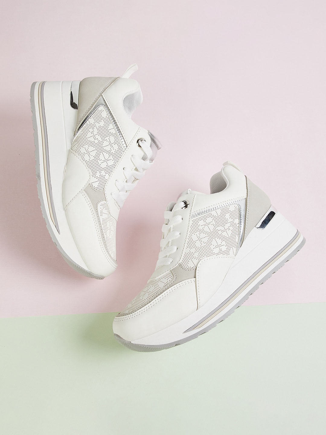 

Ginger by Lifestyle Women Off White & Grey High-Top Sneakers