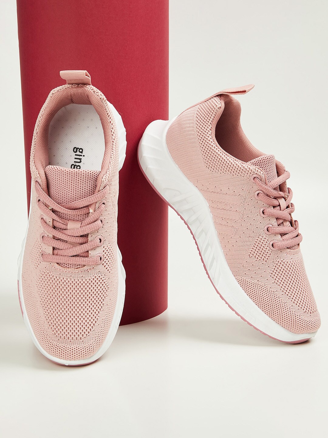 

Ginger by Lifestyle Women Pink Woven Design PU Sneakers