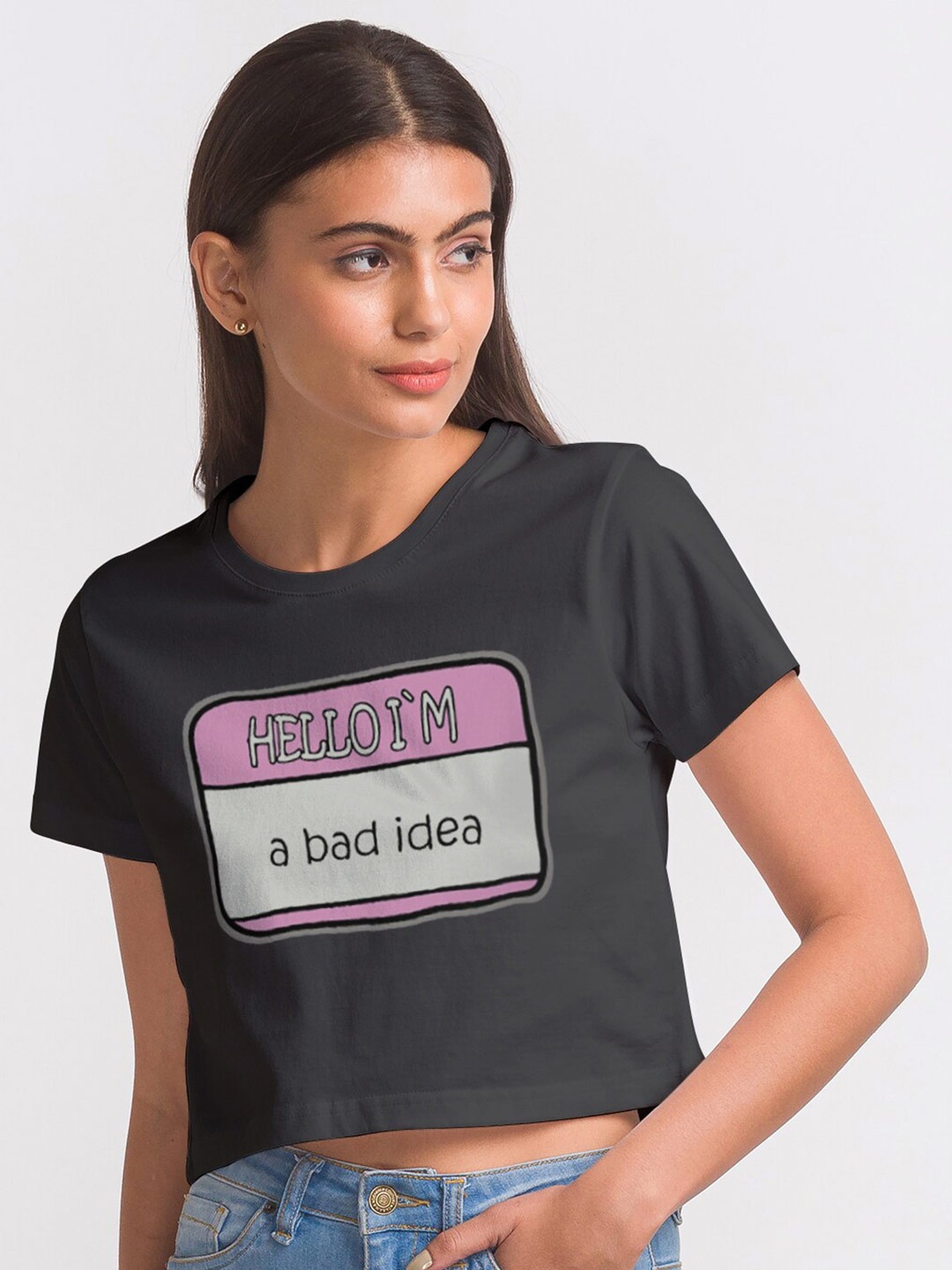 

FashionRack Women Charcoal Typography Printed Bio Finish Boxy T-shirt