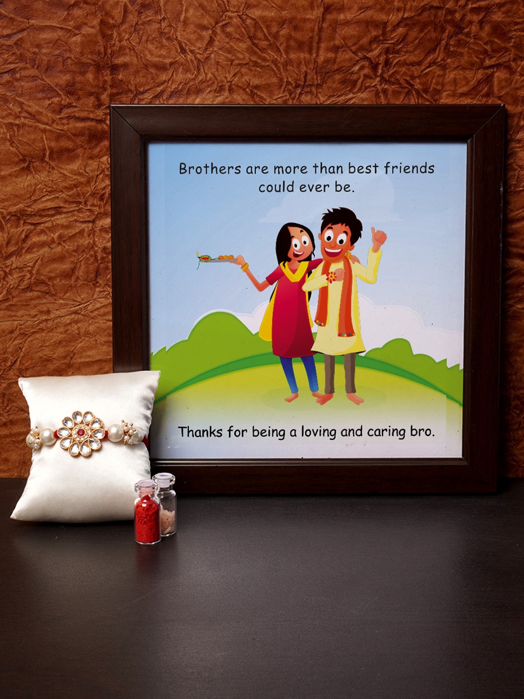 

Crazy Corner Red & White Rakhi With Photo Frame & Roli Chawal