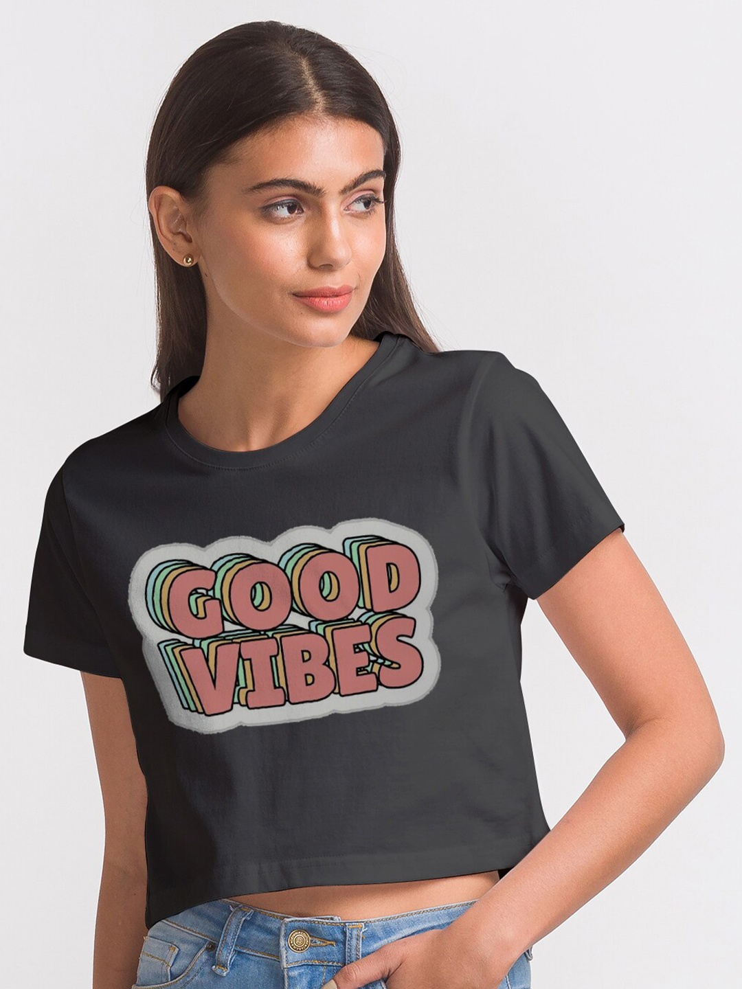 

FashionRack Women Black Typography Printed Bio Finish T-shirt
