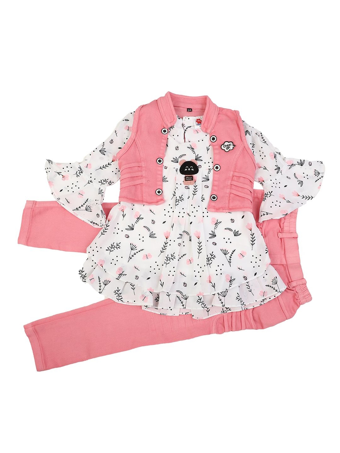 

V-Mart Unisex Kids Pink & White Printed T-shirt with Trousers