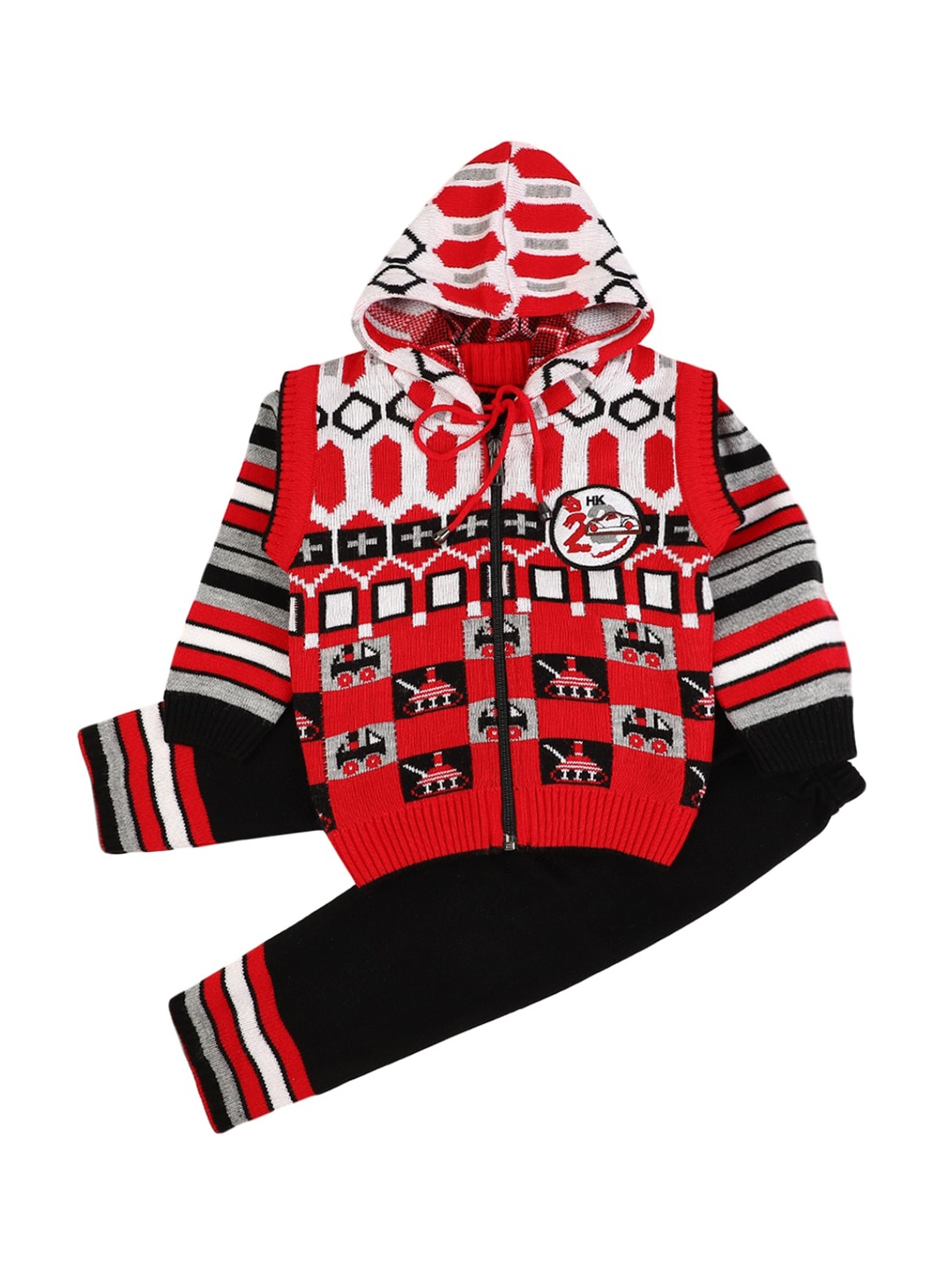 

V-Mart Unisex Kids Red & White Hooded T-shirt with Trousers