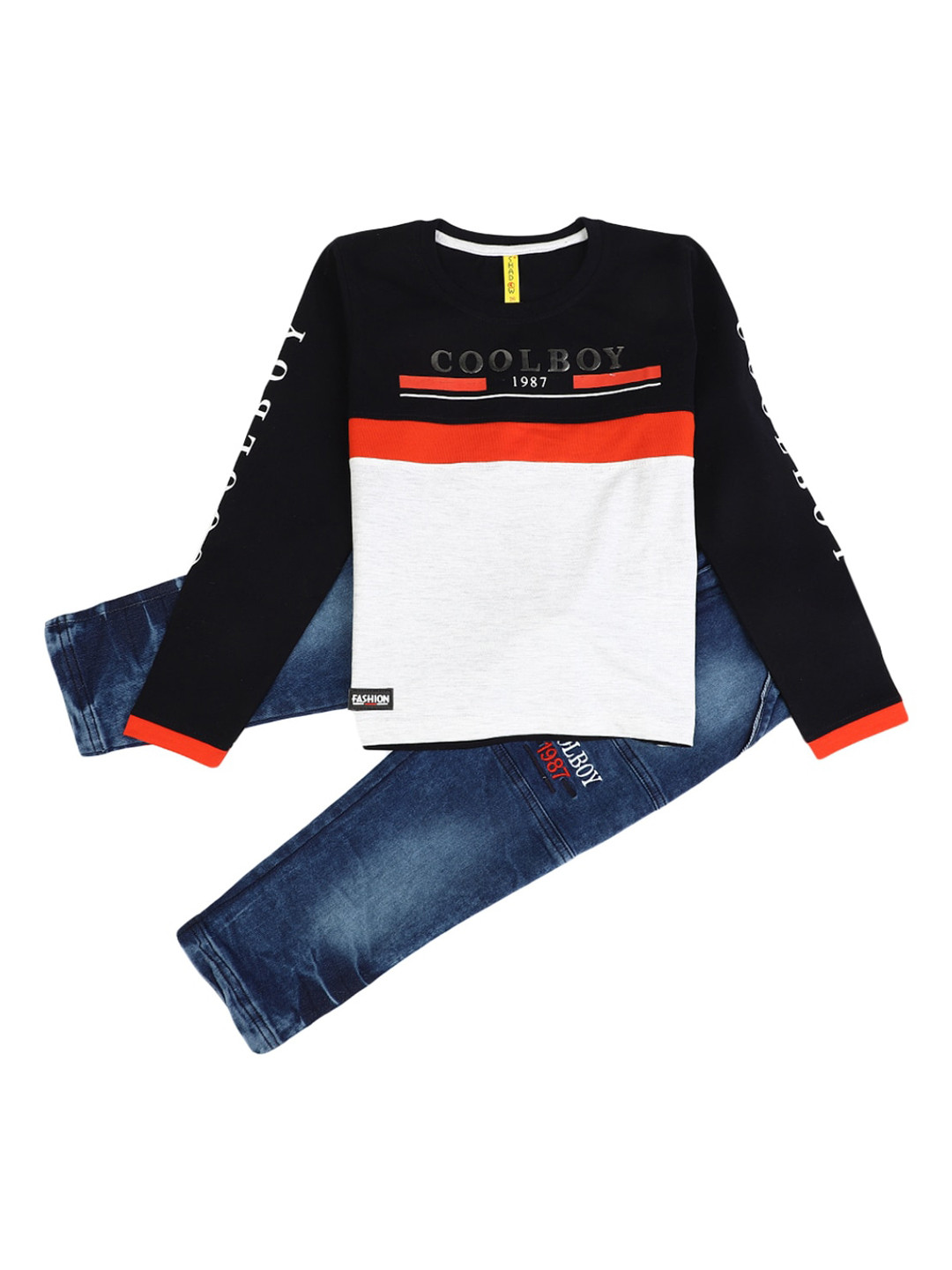 

V-Mart Unisex Kids Navy Blue & White Colourblocked T-shirt with Trousers