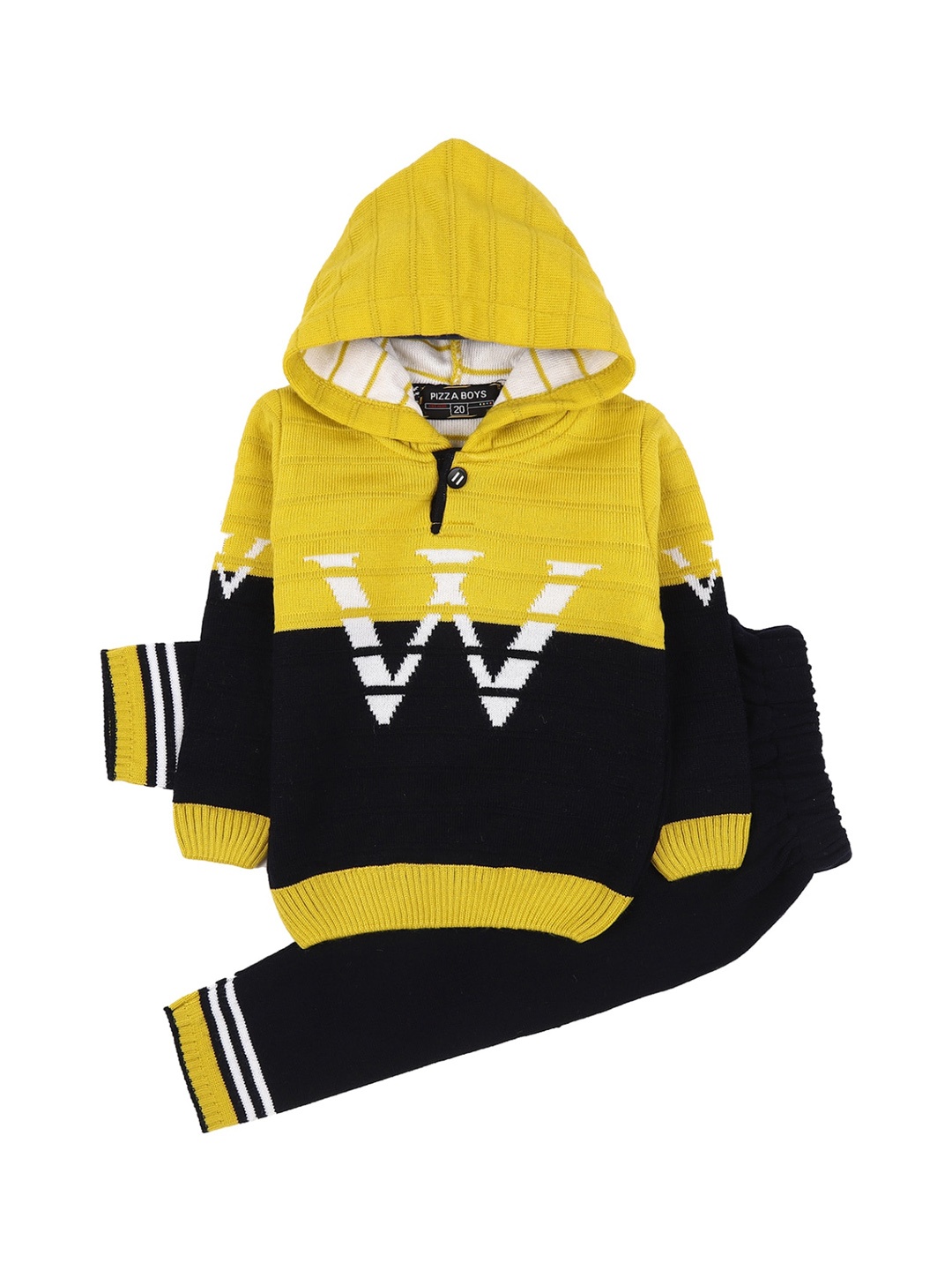 

V-Mart Unisex Kids Yellow & Black Colourblocked T-shirt with Trousers