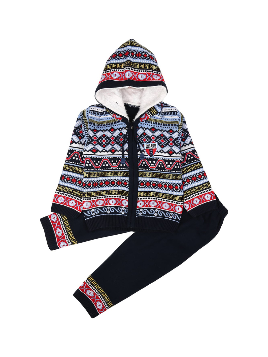 

V-Mart Kids Navy Blue & Red Cotton Self Design Sweatshirt with Pyjama