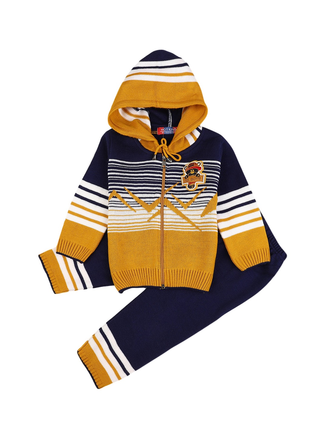 

V-Mart Unisex Kids Mustard & Navy Blue Striped T-shirt with Trousers
