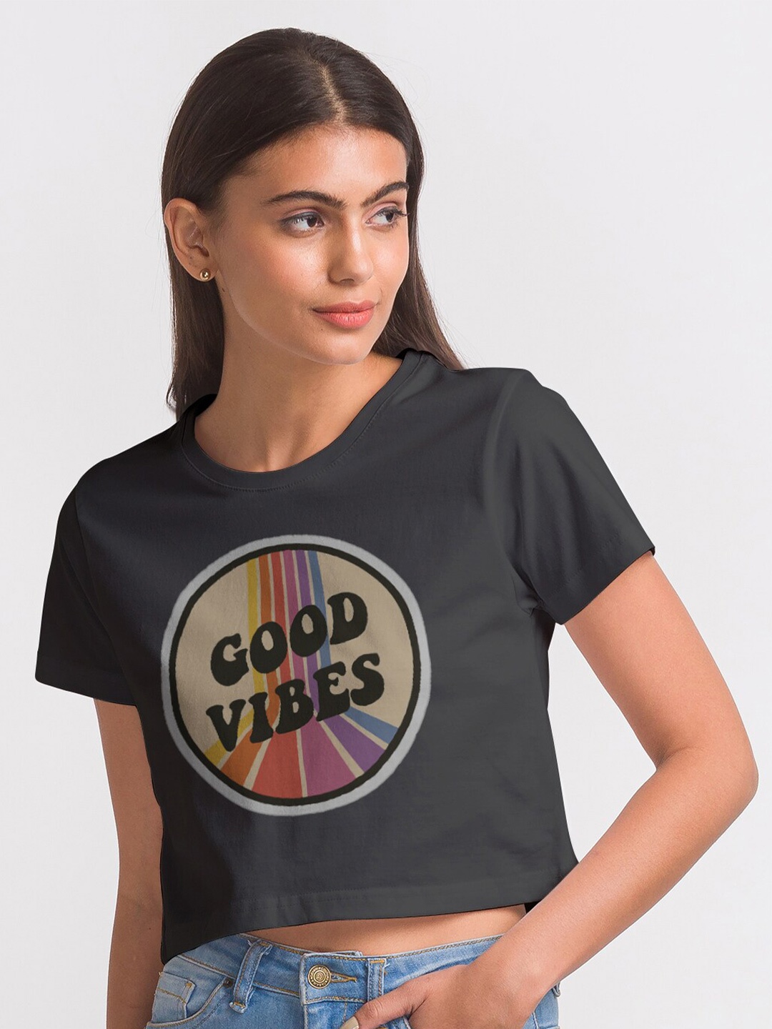 

FashionRack Women Black Typography Printed Crop T-shirt