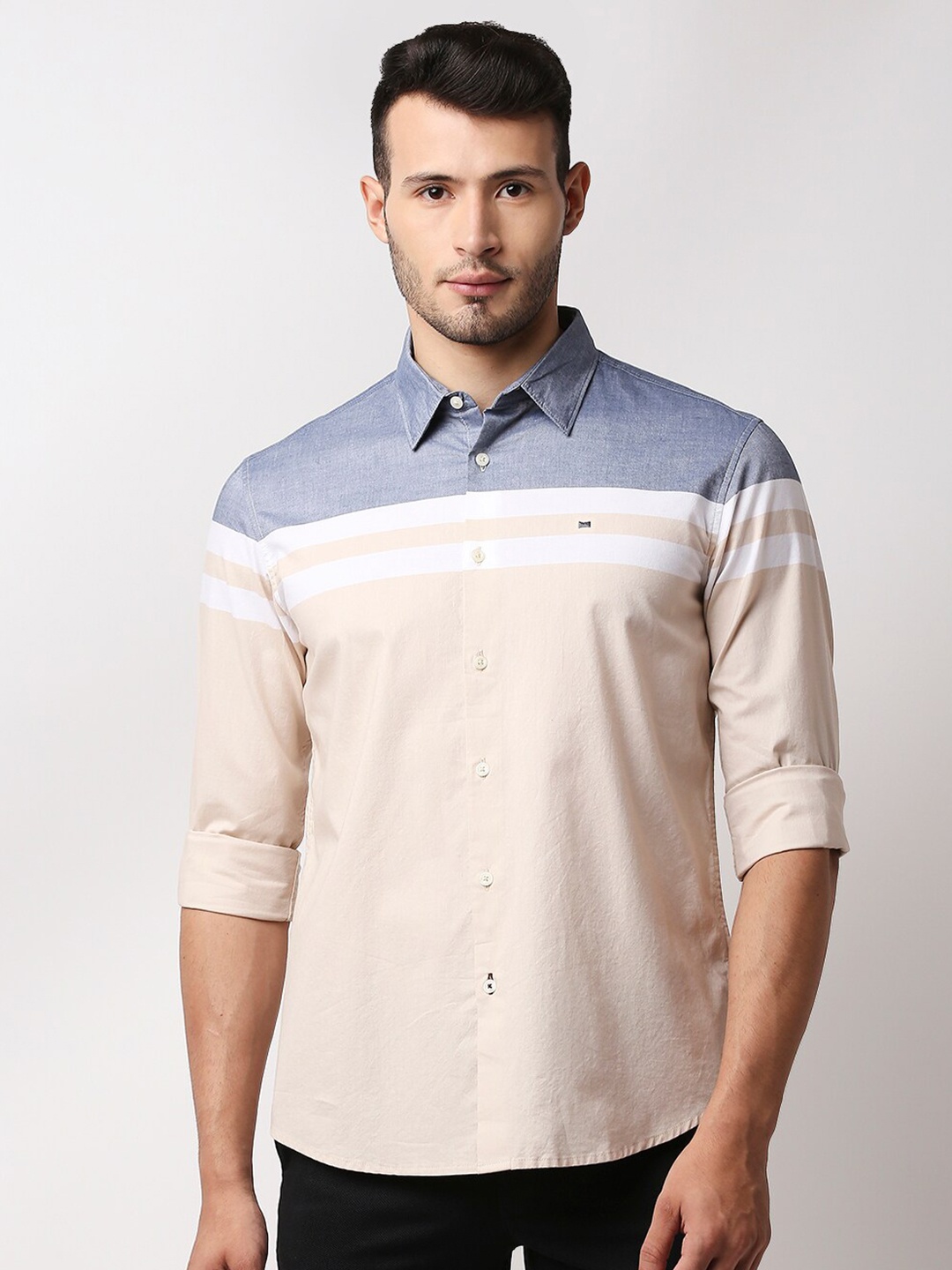 

Basics Men Beige Slim Fit Casual Shirt