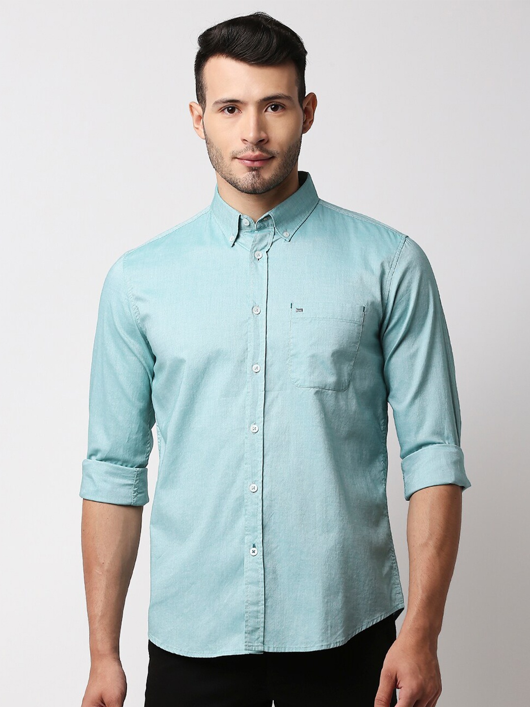 

Basics Men Sea Green Slim Fit Pure Cotton Casual Shirt
