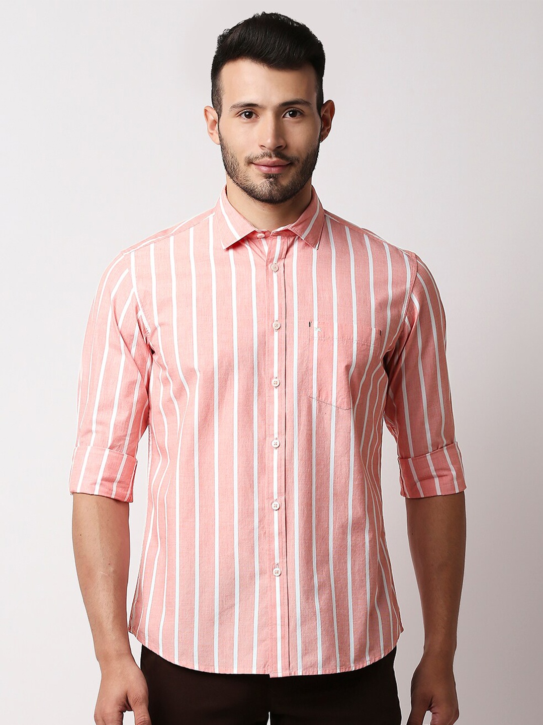 

Basics Men Red Slim Fit Striped Casual Shirt