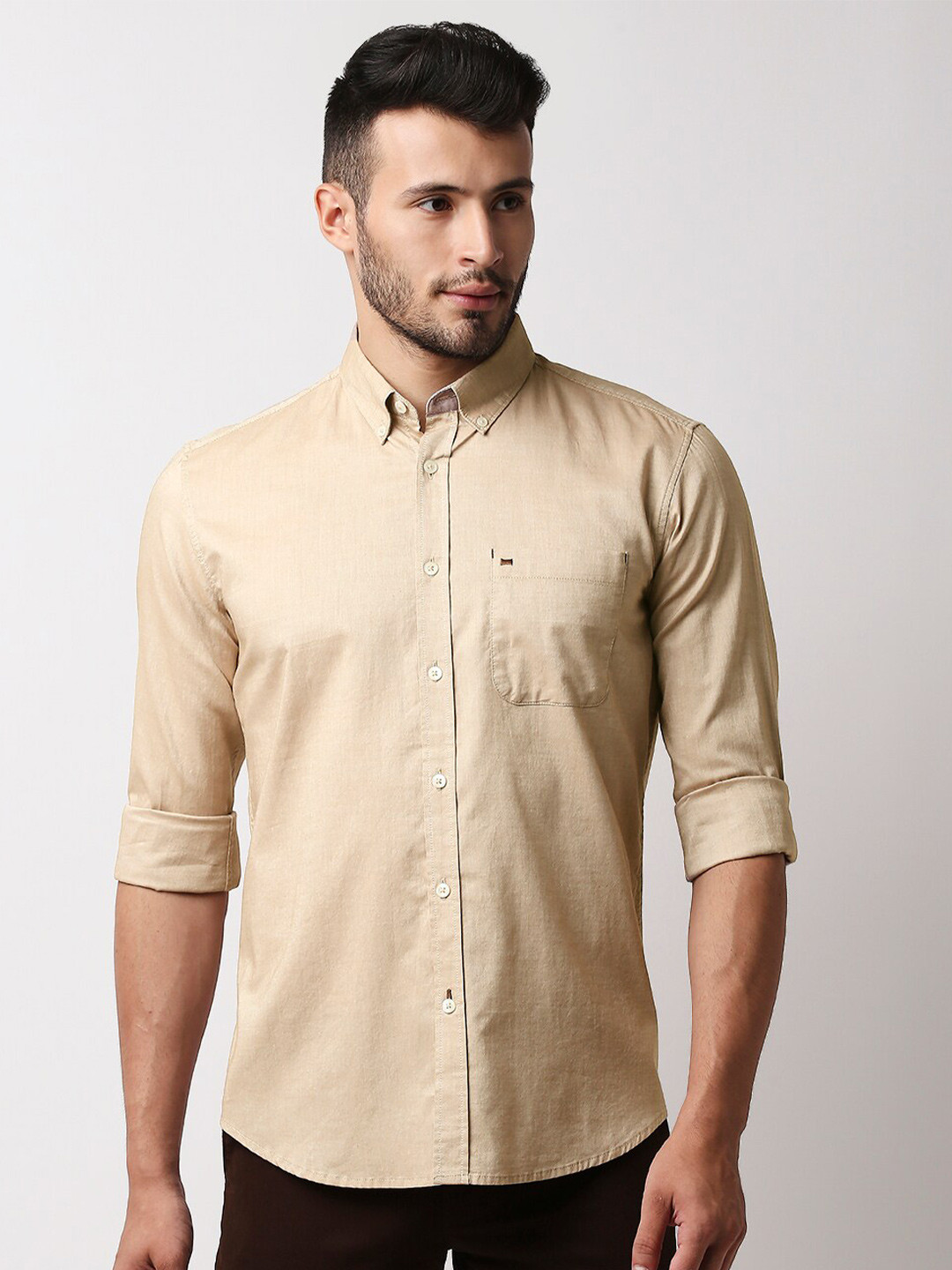 

Basics Men Beige Slim Fit Casual Shirt