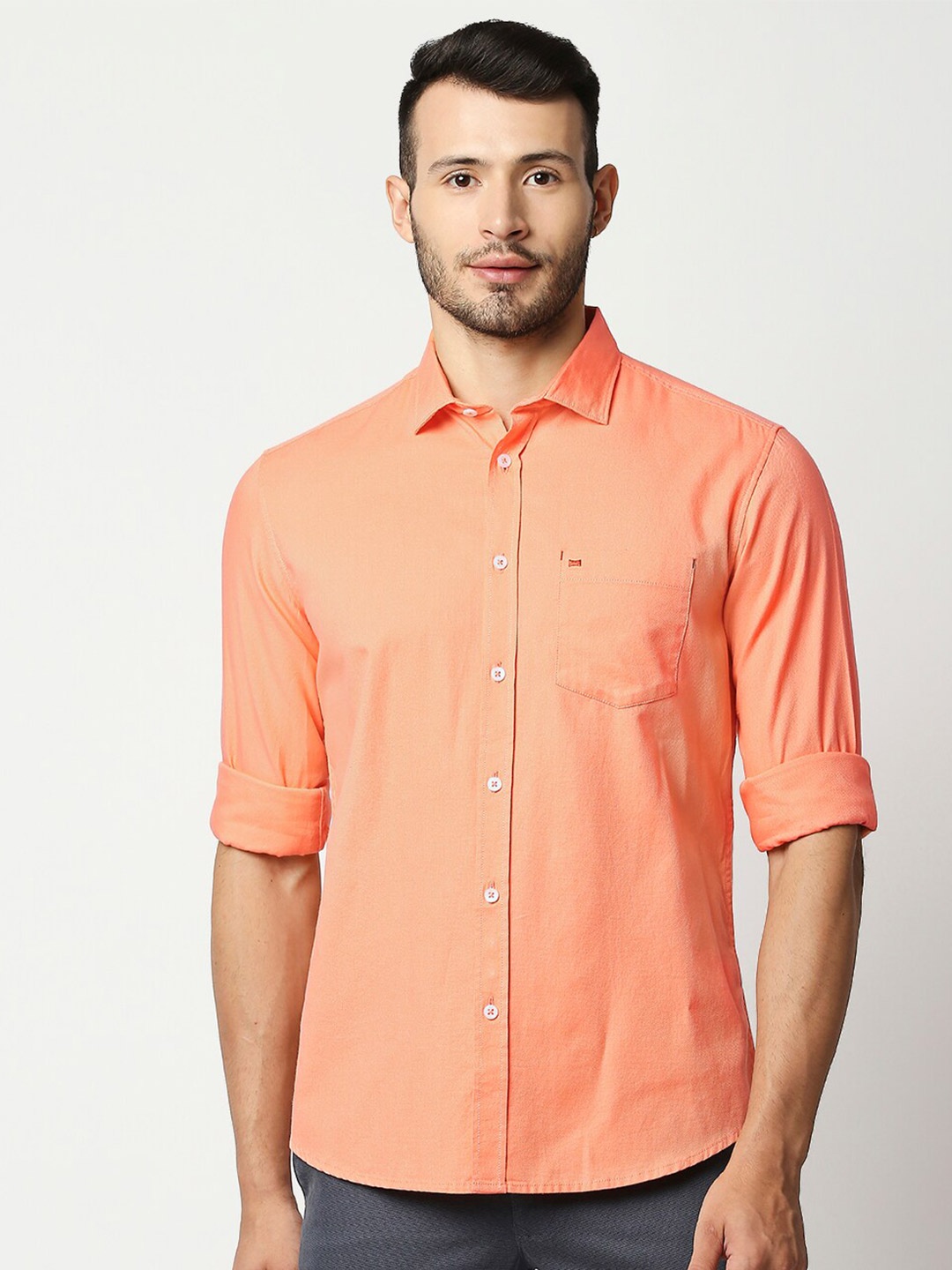 

Basics Men Orange Slim Fit Casual Shirt