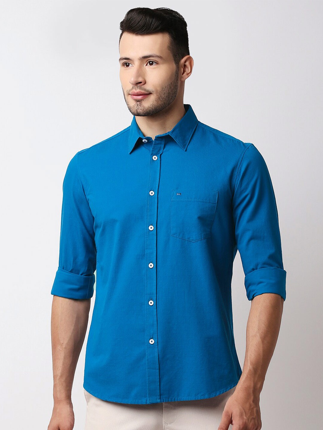 

Basics Men Blue Slim Fit Casual Shirt