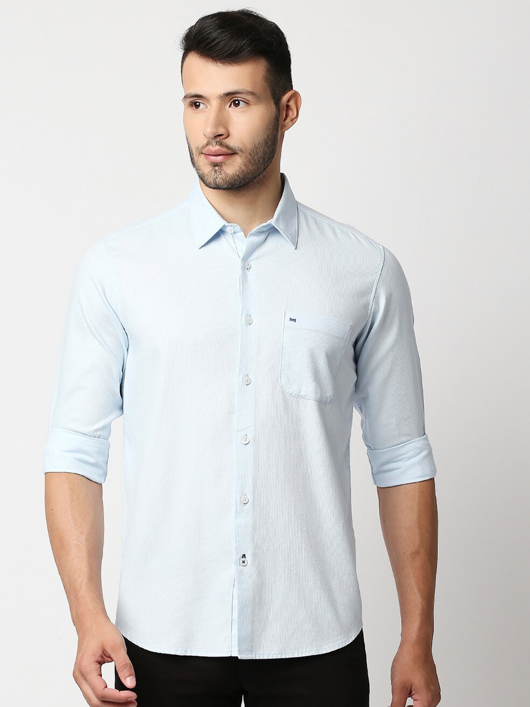 

Basics Men Blue Slim Fit 100% Cotton Casual Shirt