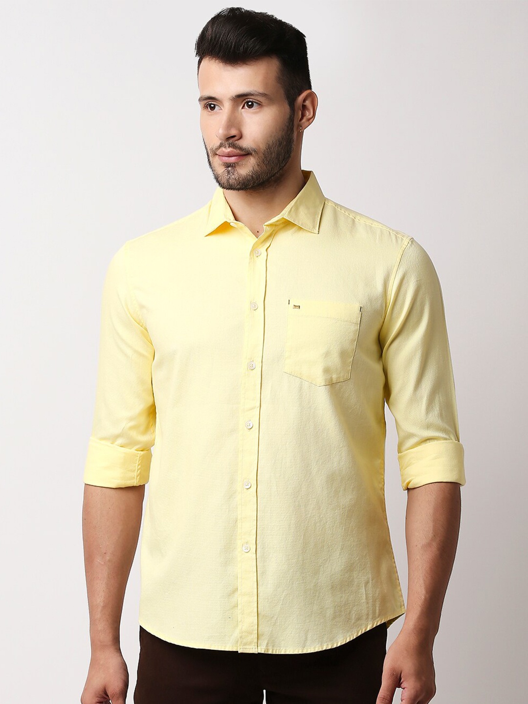 

Basics Men Yellow Slim Fit Casual Shirt
