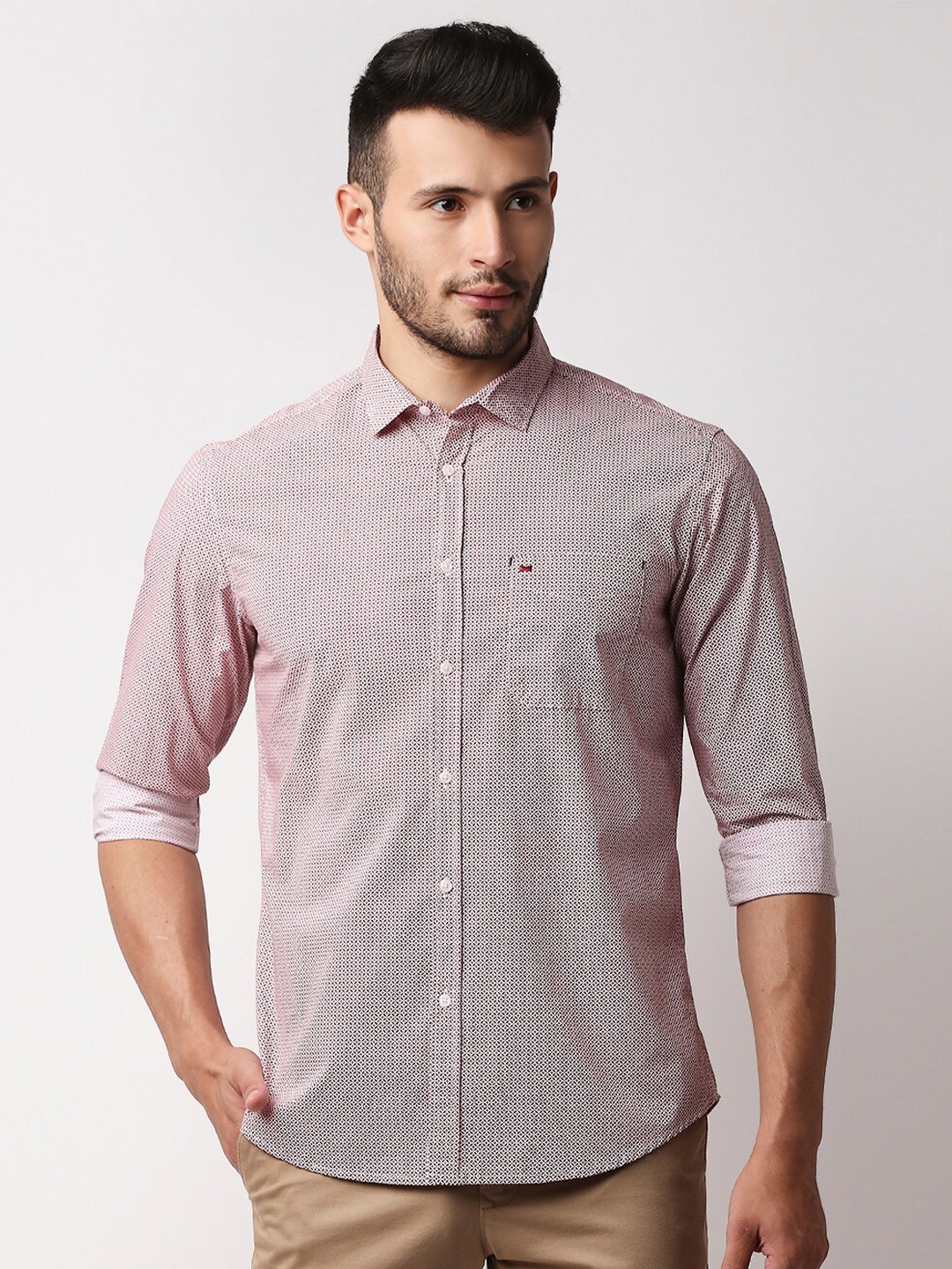 

Basics Men Red Slim Fit Printed Casual Shirt