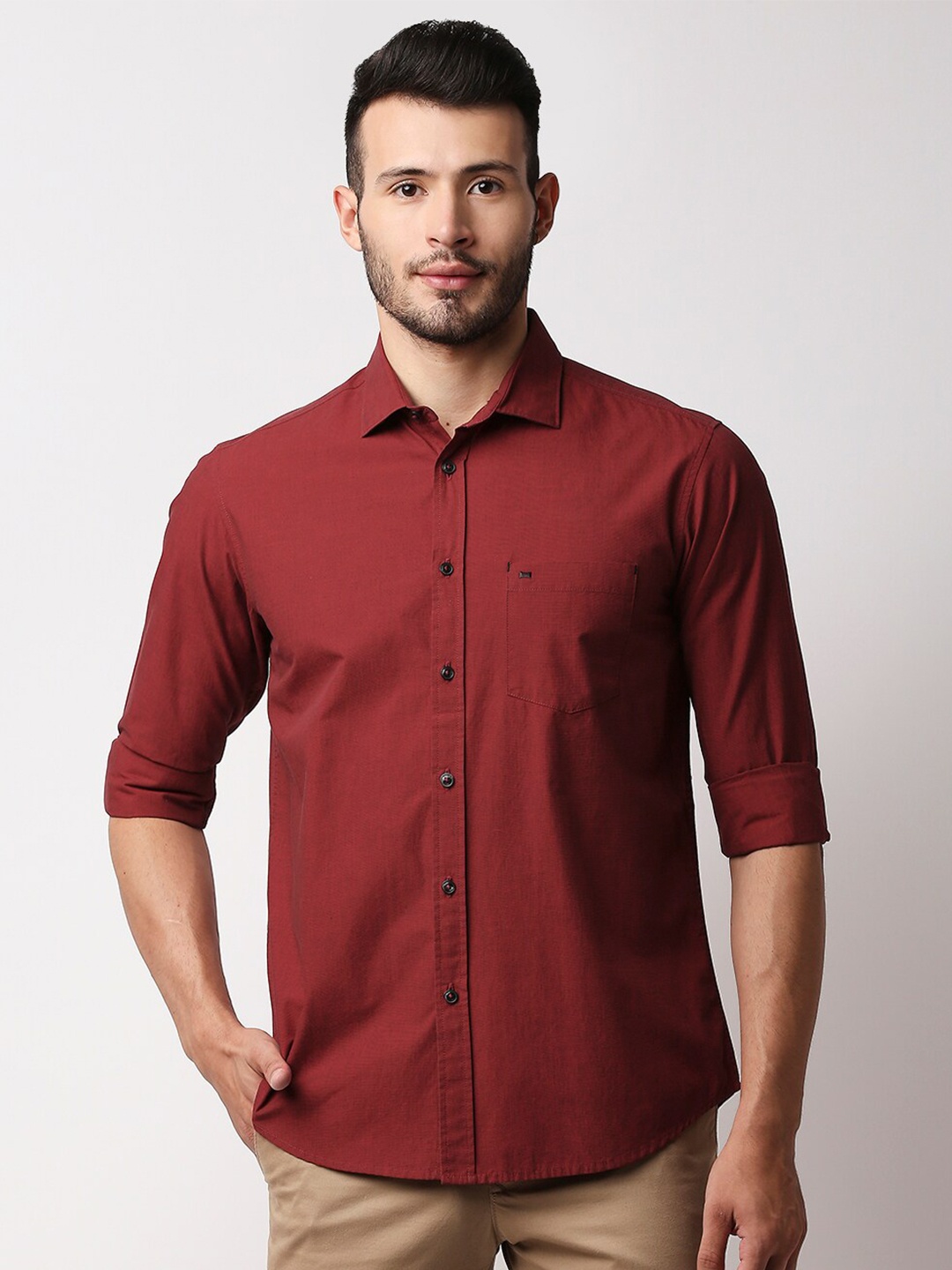 

Basics Men Red Slim Fit Pure Cotton Casual Shirt