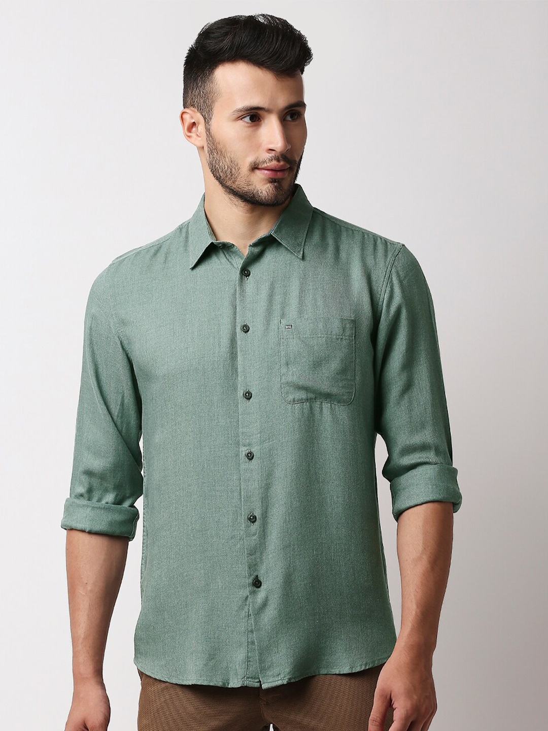 

Basics Men Green Slim Fit Casual Shirt