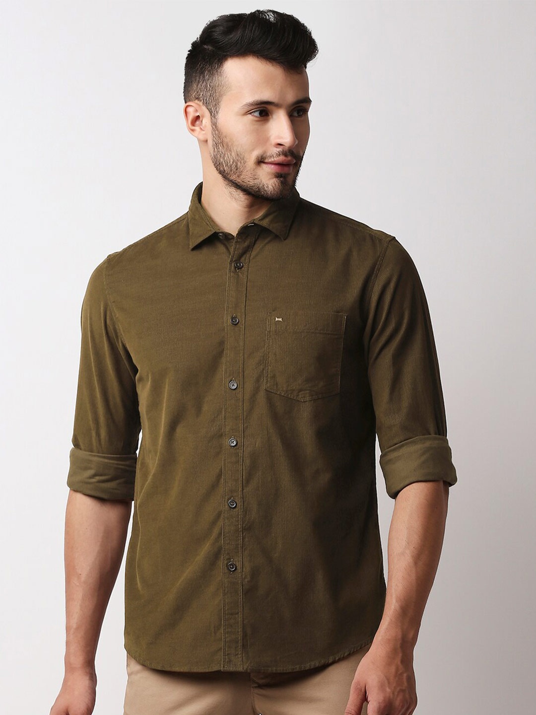 

Basics Men Olive Green Slim Fit Casual Shirt