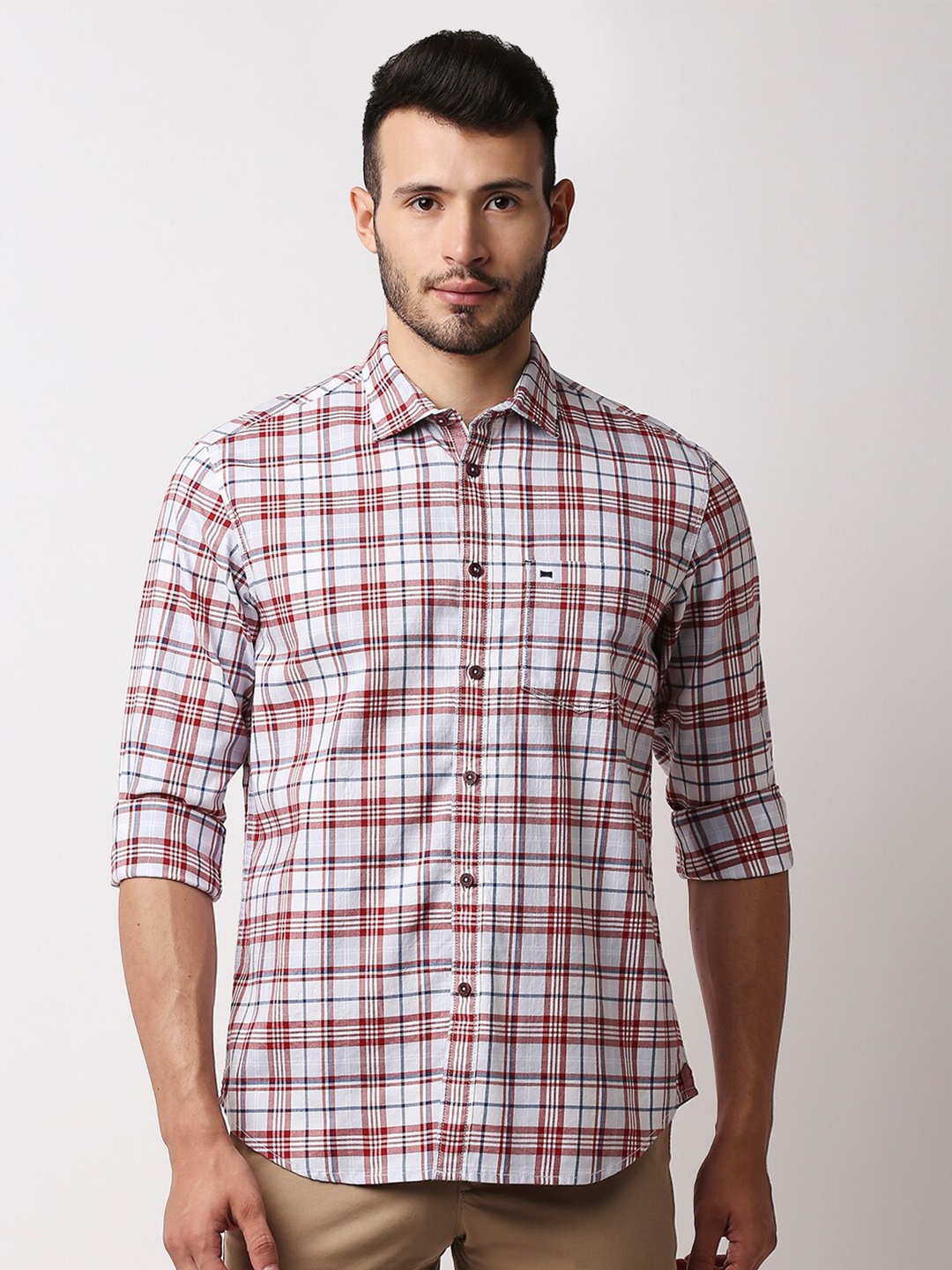 

Basics Men Red Slim Fit Tartan Checks Casual Shirt