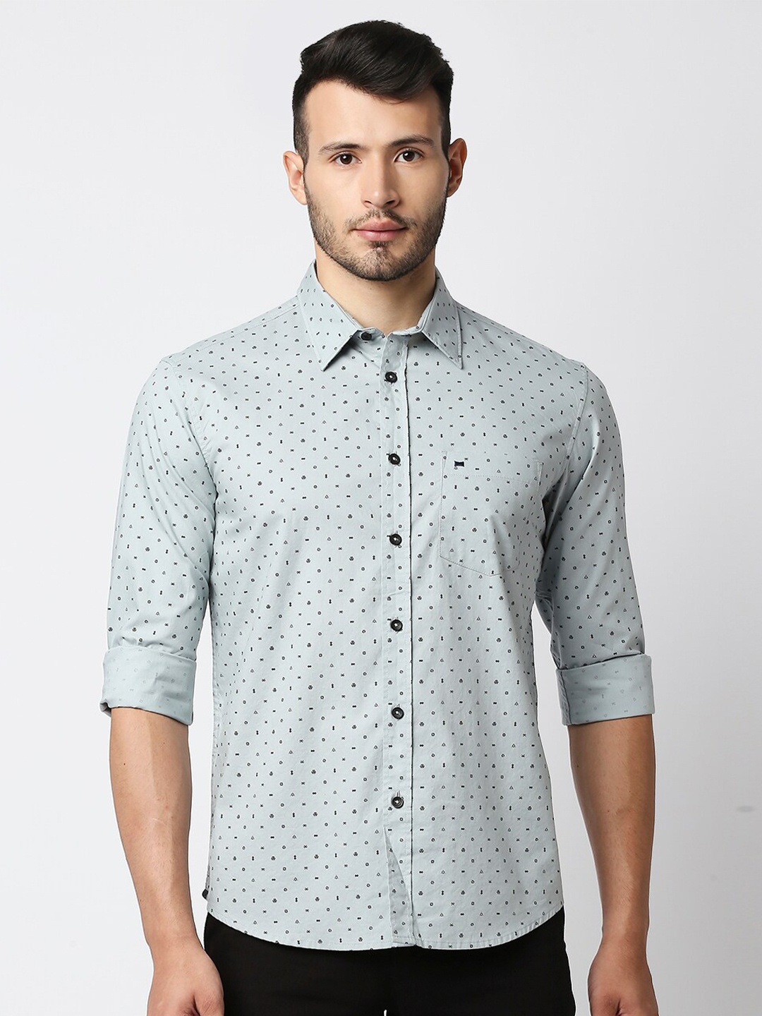 

Basics Men Grey Slim Fit Printed Casual Shirt