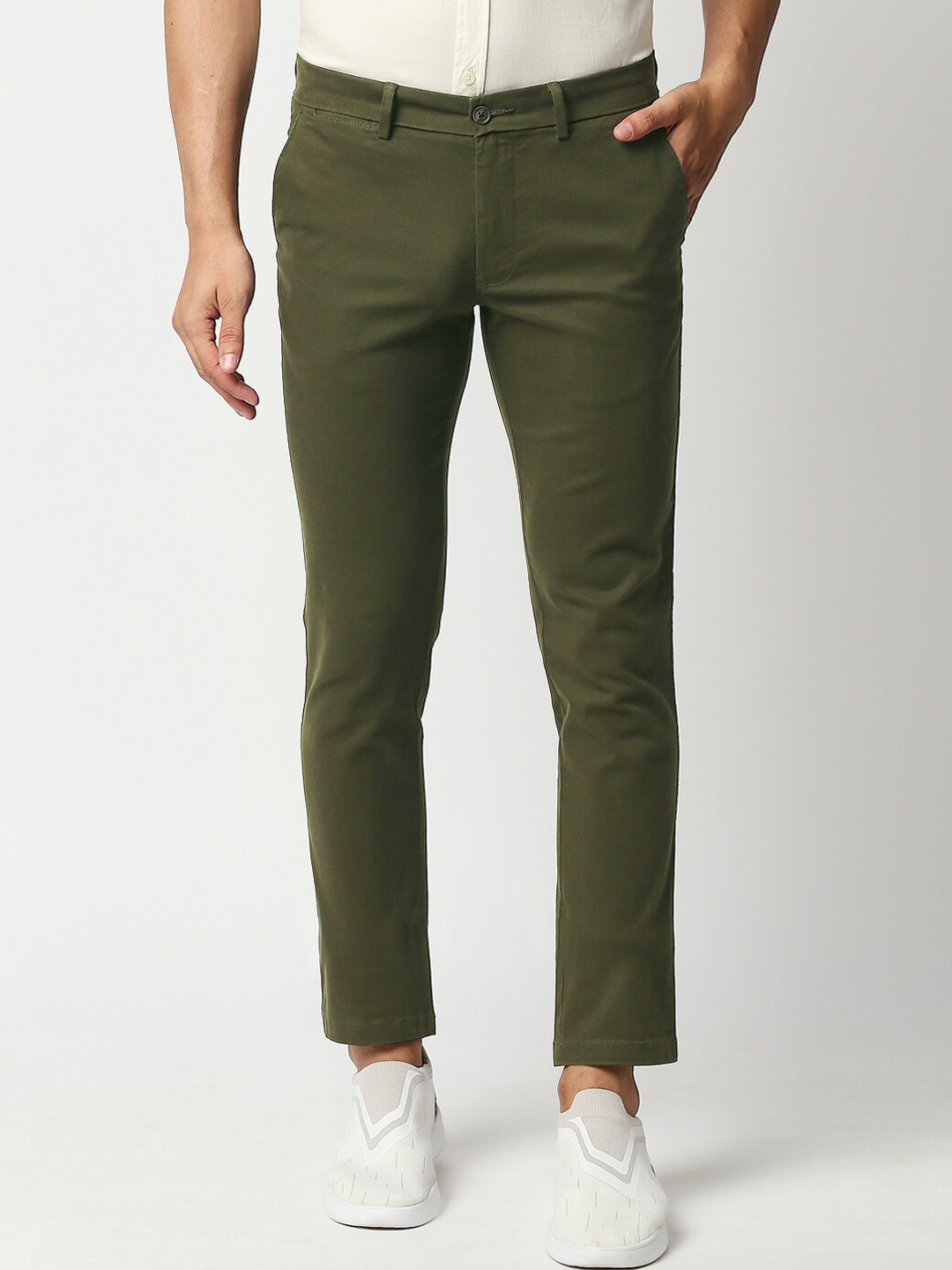 

Basics Men Olive Green Tapered Fit Trousers