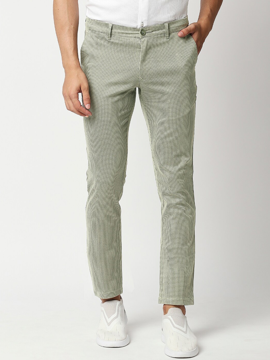 

Basics Men Green Checked Tapered Fit Trousers