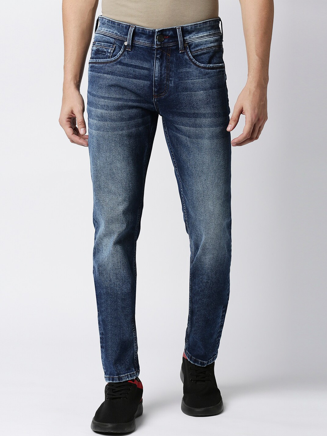 

Basics Men Blue Slim Fit Low-Rise Mildly Distressed Light Fade Jeans