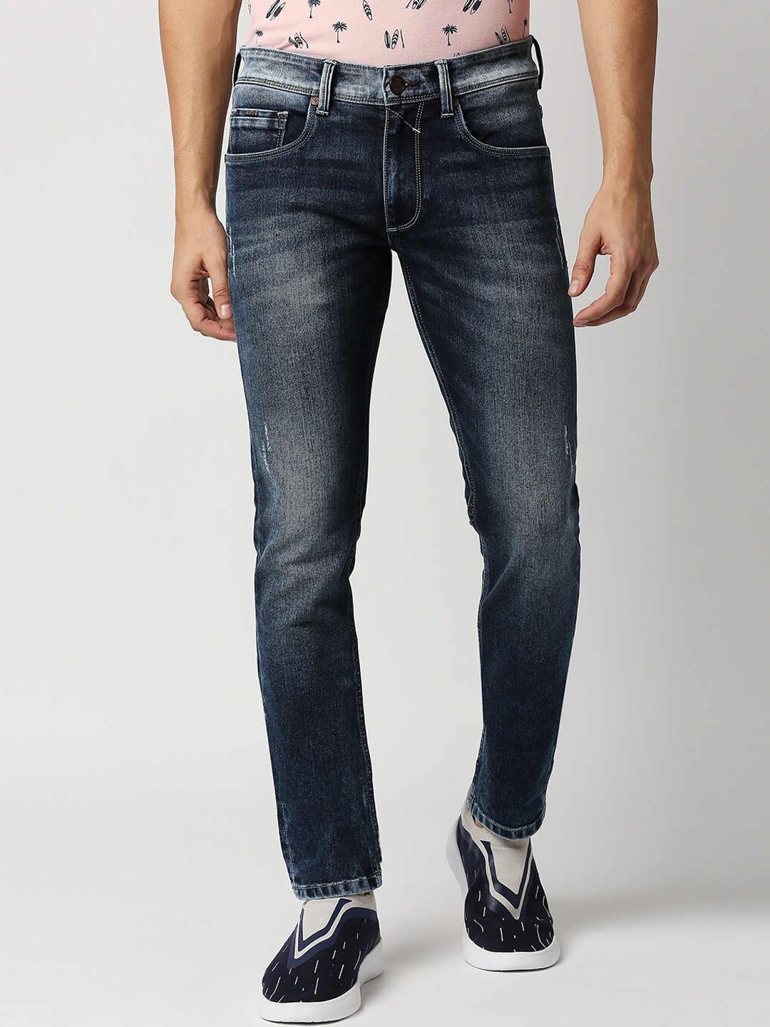 

Basics Men Navy Blue Skinny Fit Low-Rise Light Fade Stretchable Jeans