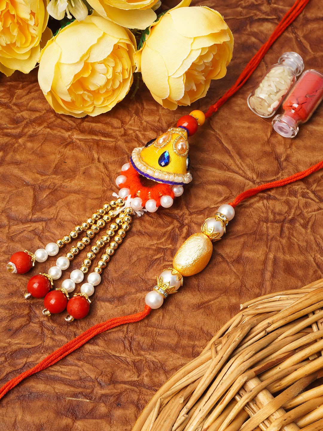 

Urmika Set of 2 Gota Bhaiya Bhabhi Rakhi, Red