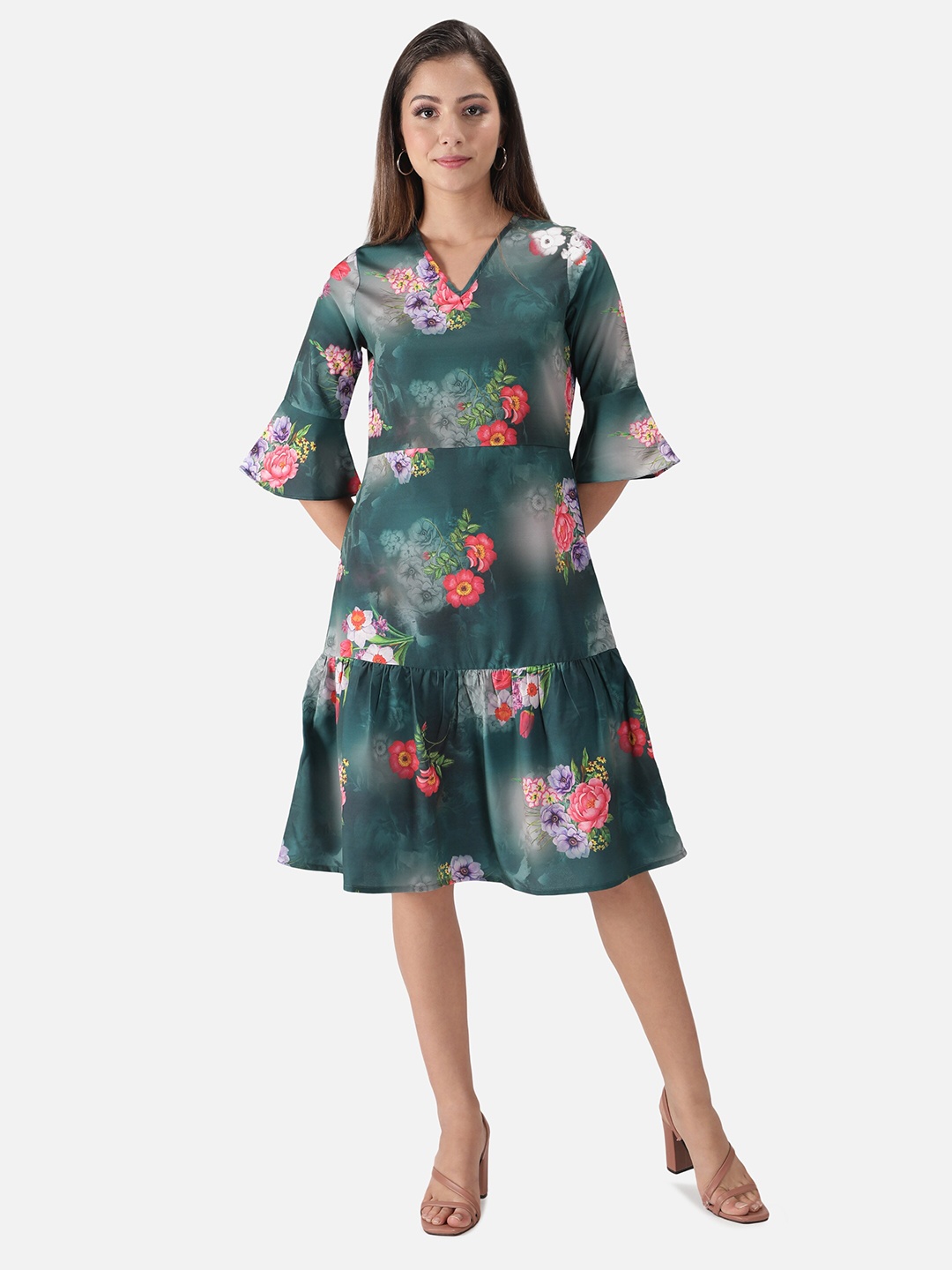 

VIDE Green & Red Floral Dress