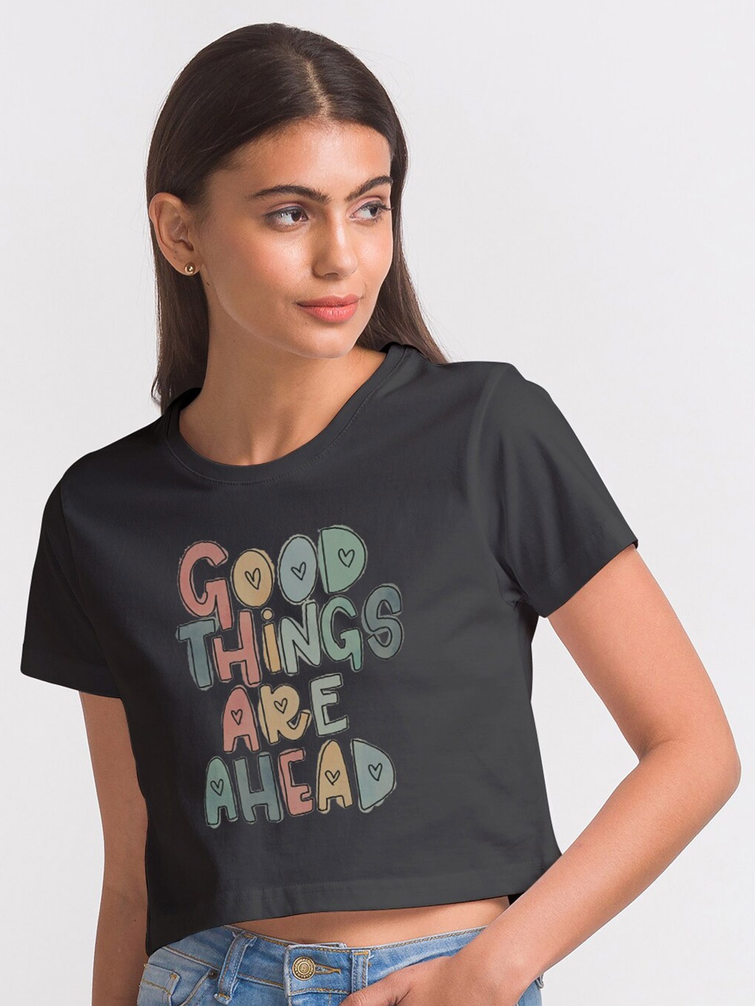 

FashionRack Women Black Typography Printed Antimicrobial Cotton Crop T-shirt