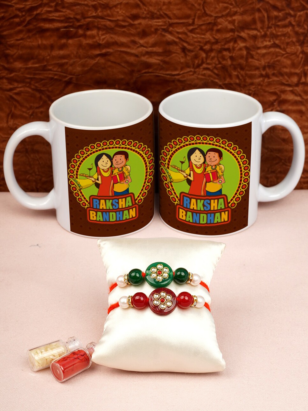 

Crazy Corner Set of 2 Multicolored Rakhi & Mug Combo, Red