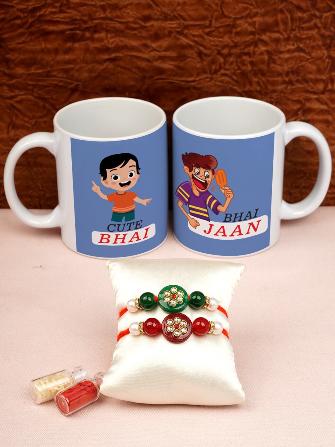 

Crazy Corner Set Of 2 Blue Mug & Rakhi Gift Set with Roli Chawal