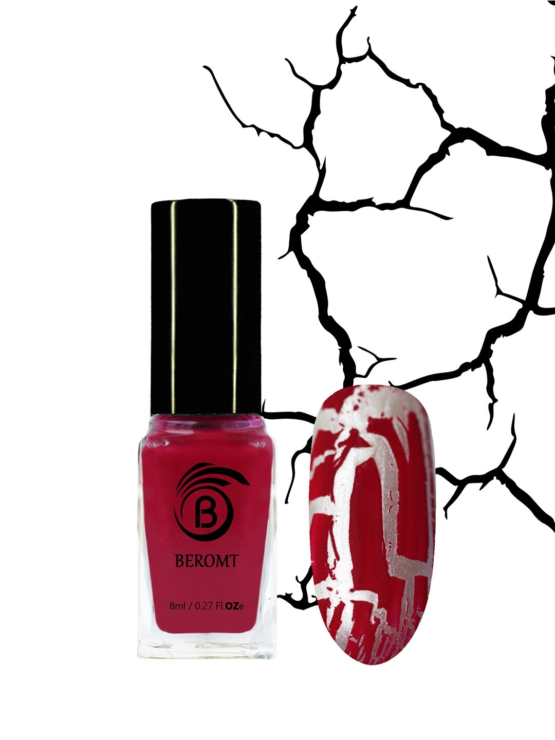 

BEROMT Long-Wear Cracked Finish Velvety Fast Dry Crackle Nail Polish 8 ml - Lightning 9006, Maroon