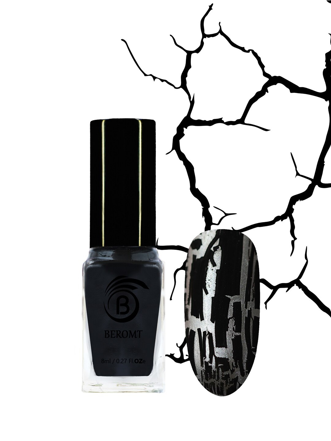 

BEROMT Long-Wear Cracked Finish Velvety Fast Dry Crackle Nail Polish 8ml - Tornado 9002, Black
