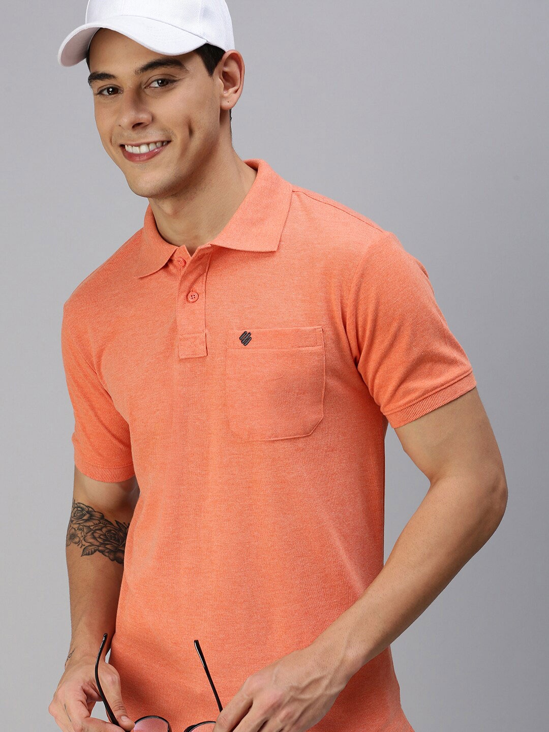 

ONN Men Orange Polo Collar T-shirt