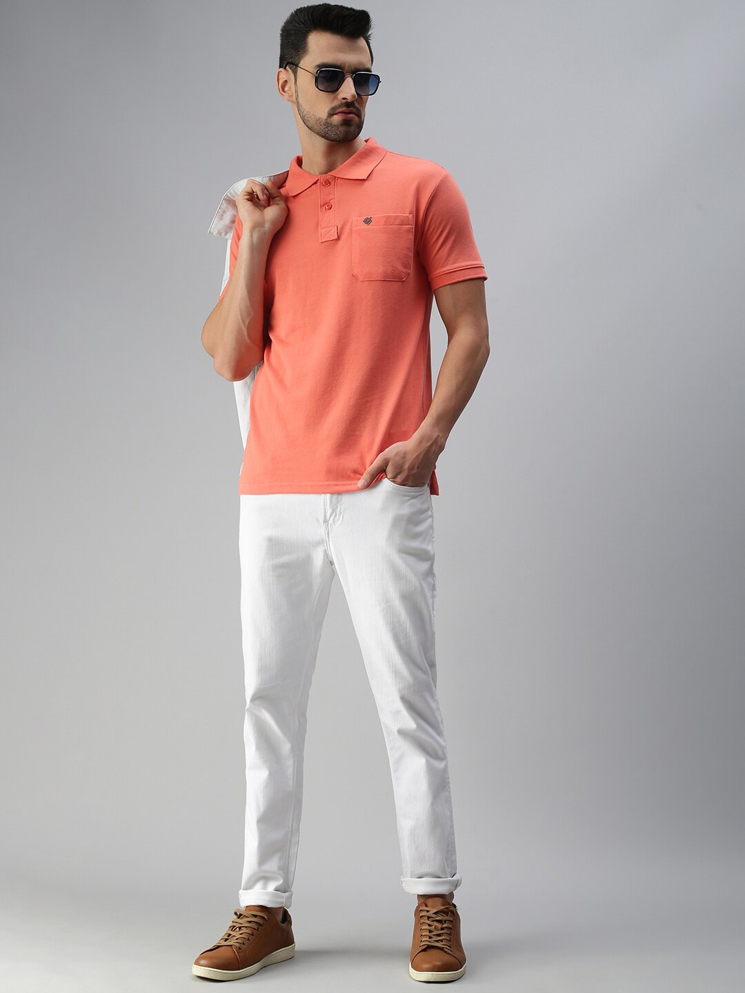 

ONN Men Peach-Coloured Polo Collar T-shirt