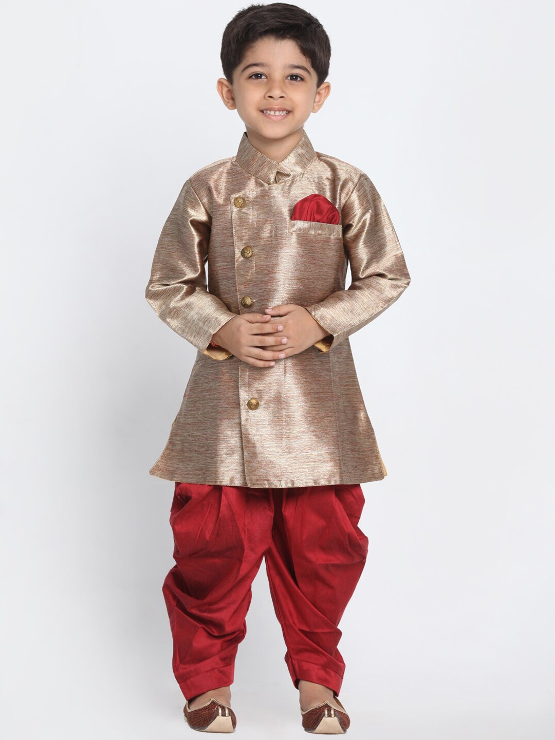

JBN Creation Boys Bronze-Maroon Sherwani With Dhoti Pants