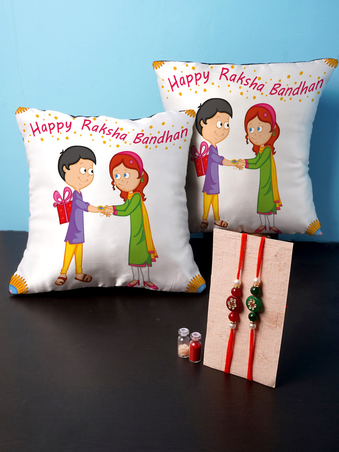 

Crazy Corner Set of 2 Rakhi Pack With Cushion Gift Set, Red