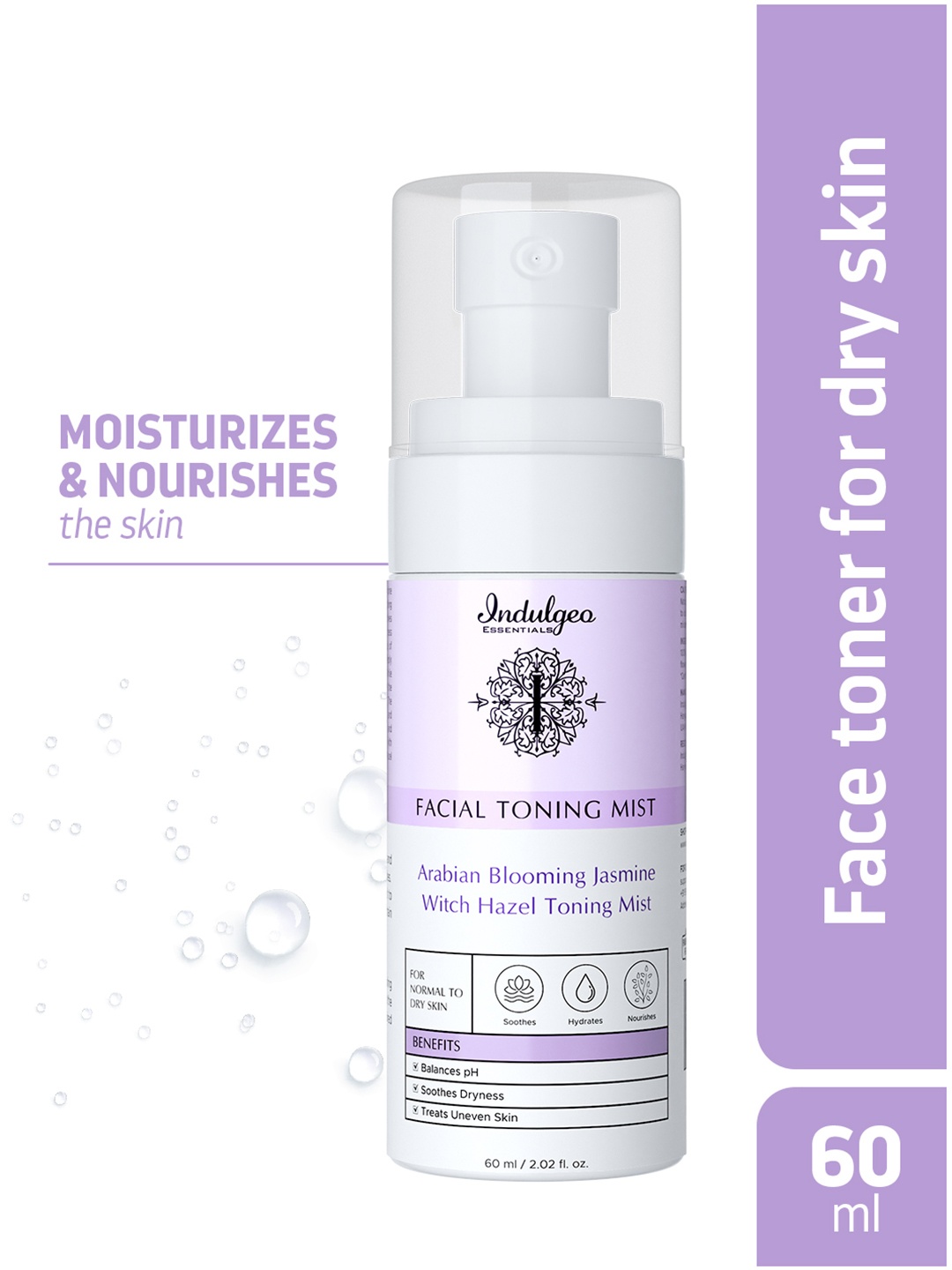 

Indulgeo Essentials Arabian Blooming Jasmine Witch Hazel Toning Mist For Dry Skin - 60 ml, Purple