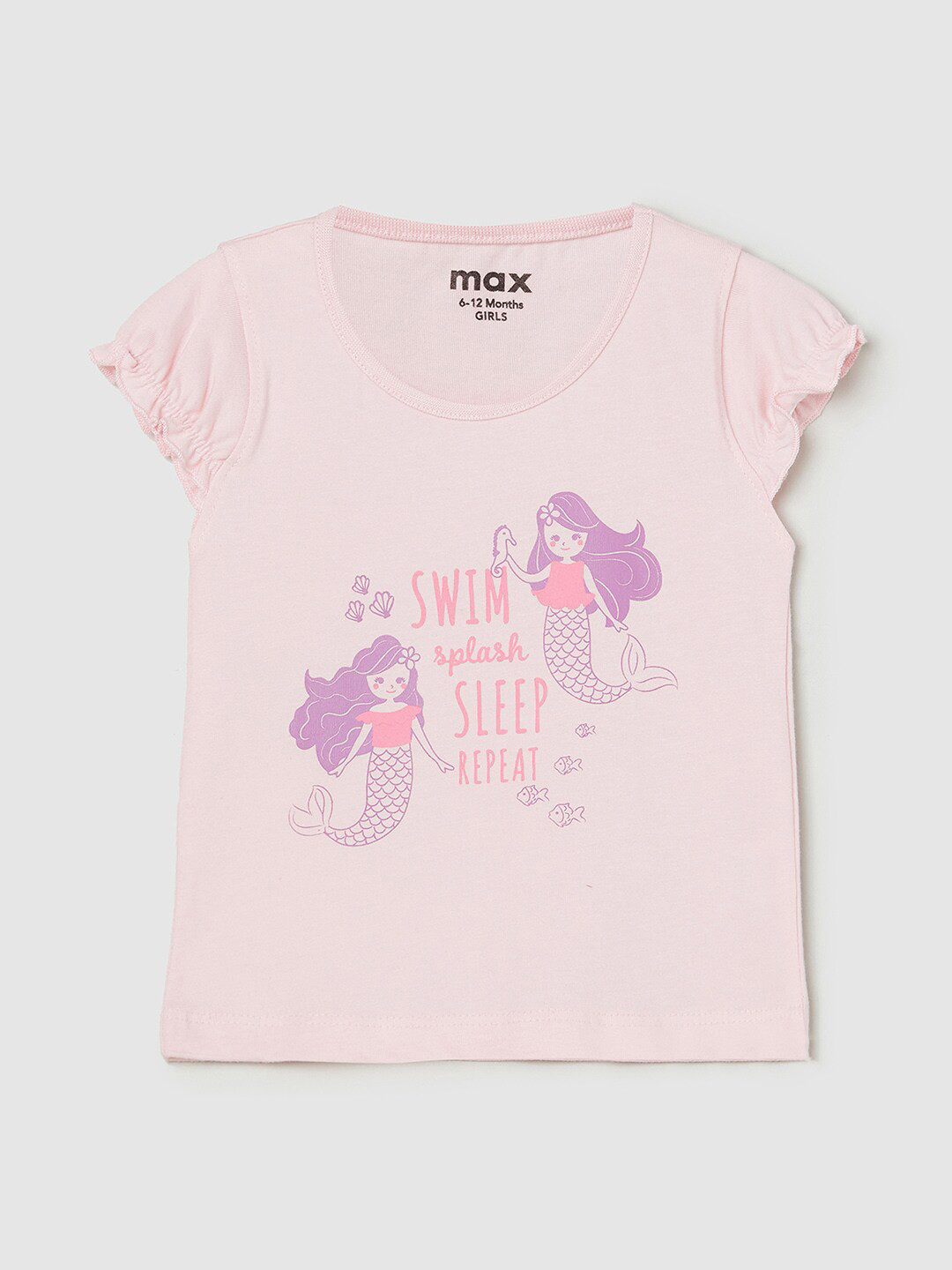 

max Girls Pink Typography Printed Applique T-shirt