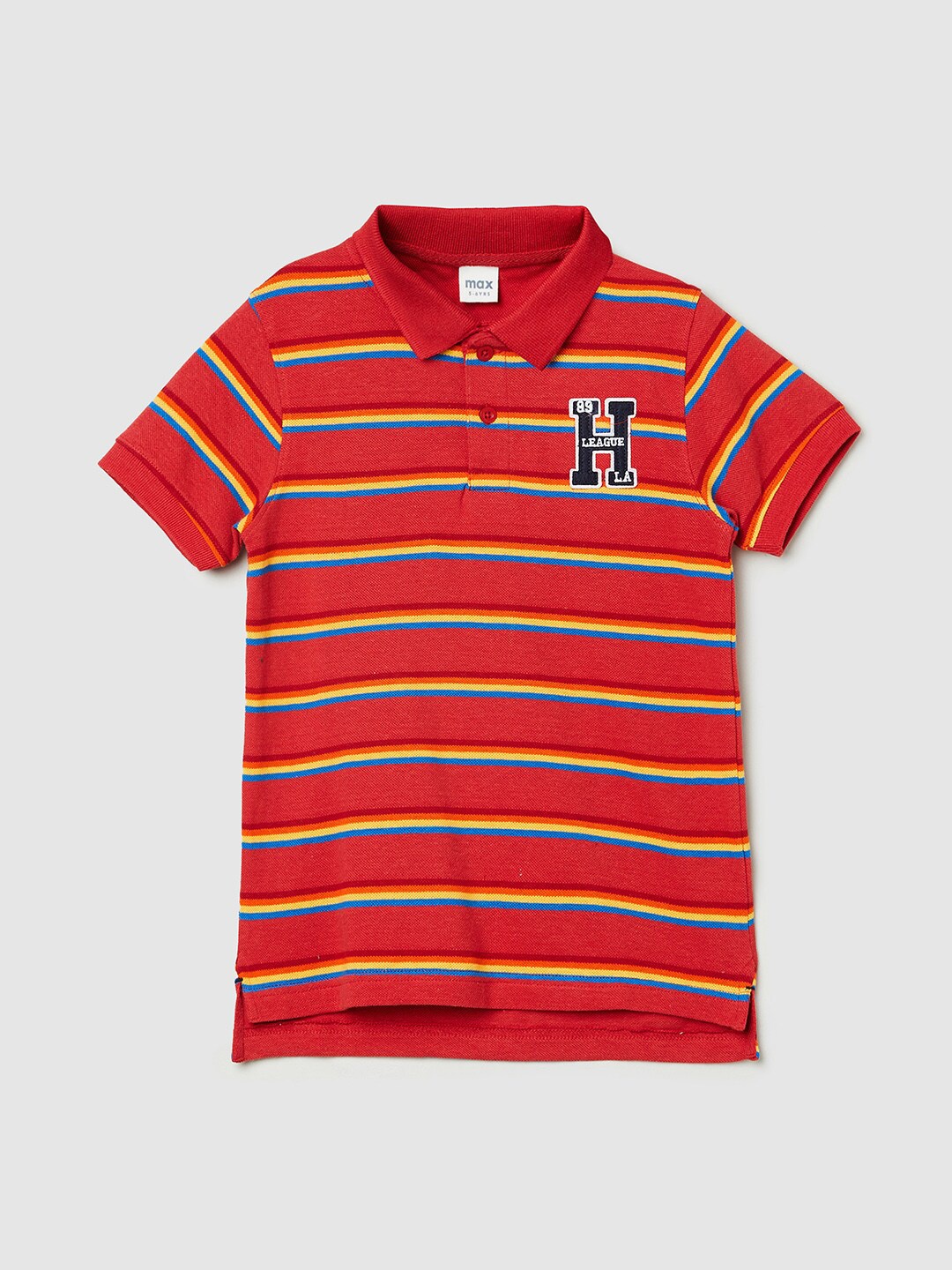 

max Boys Red Striped Polo Collar Applique T-shirt
