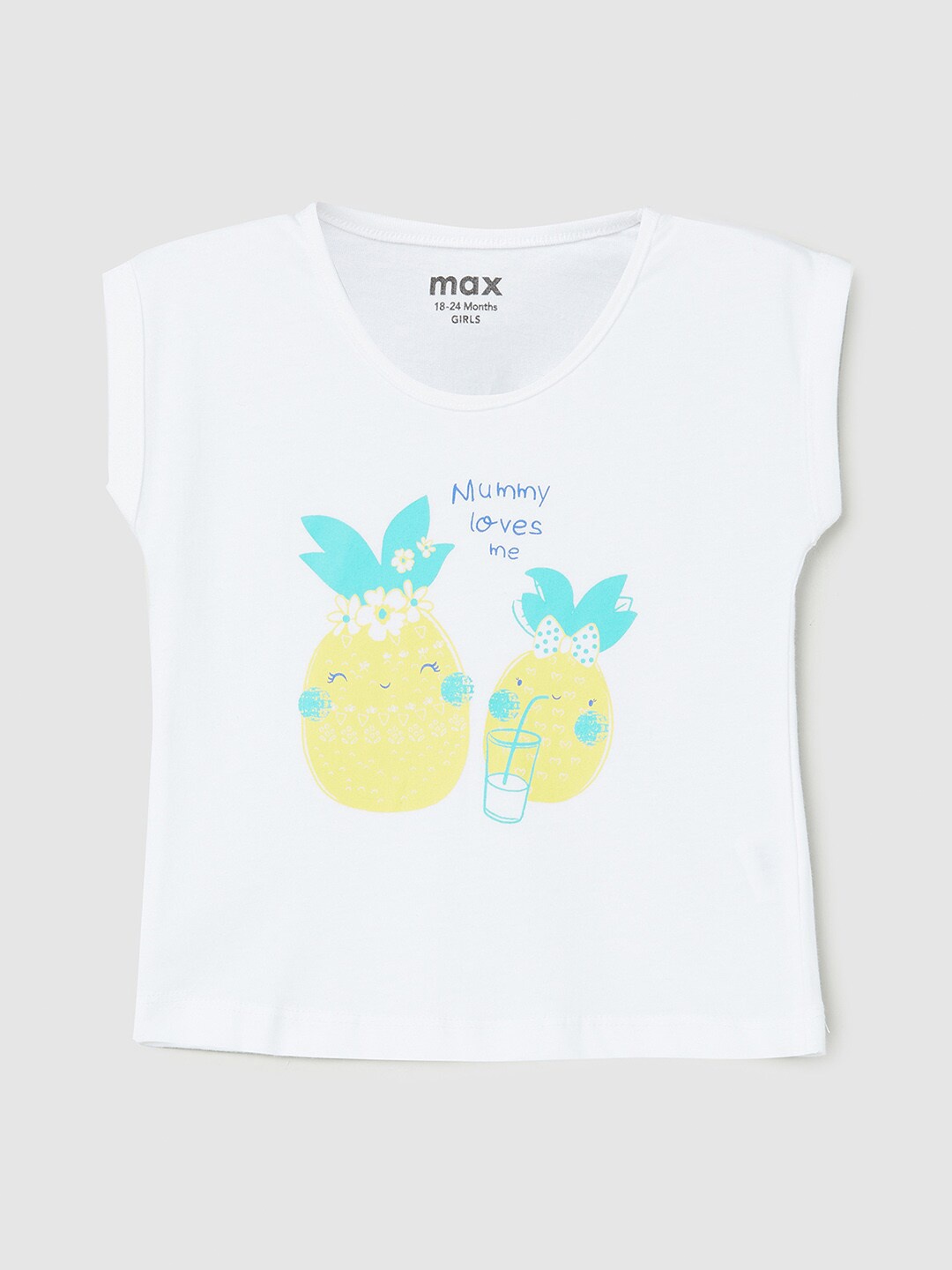 

max Girls White Printed Extended Sleeves Pure Cotton T-shirt