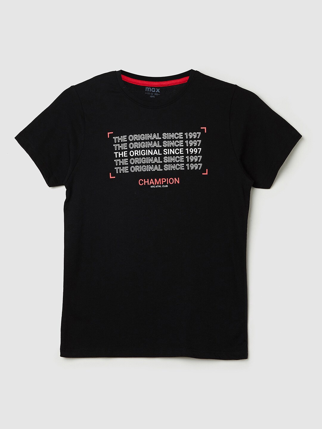 

max Boys Black Typography Printed T-shirt