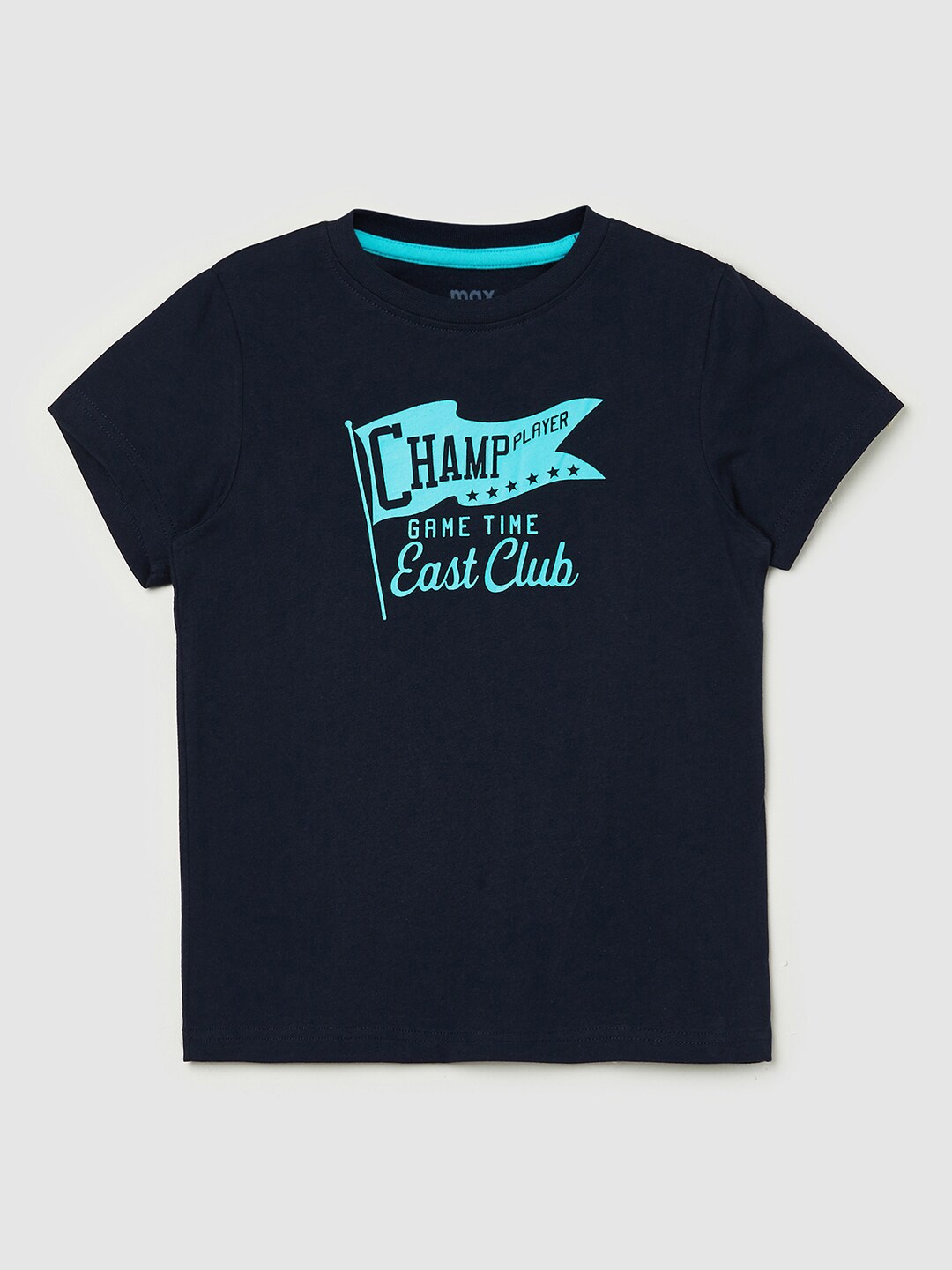 

max Boys Navy Blue & Blue Typography Printed T-shirt