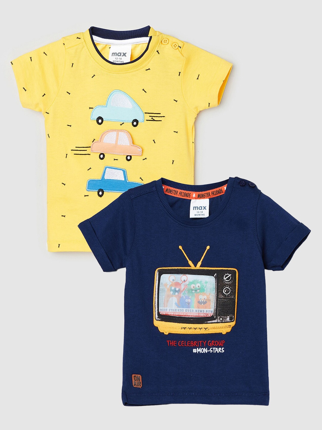 

max Boys Navy Blue Printed Cotton T-shirt