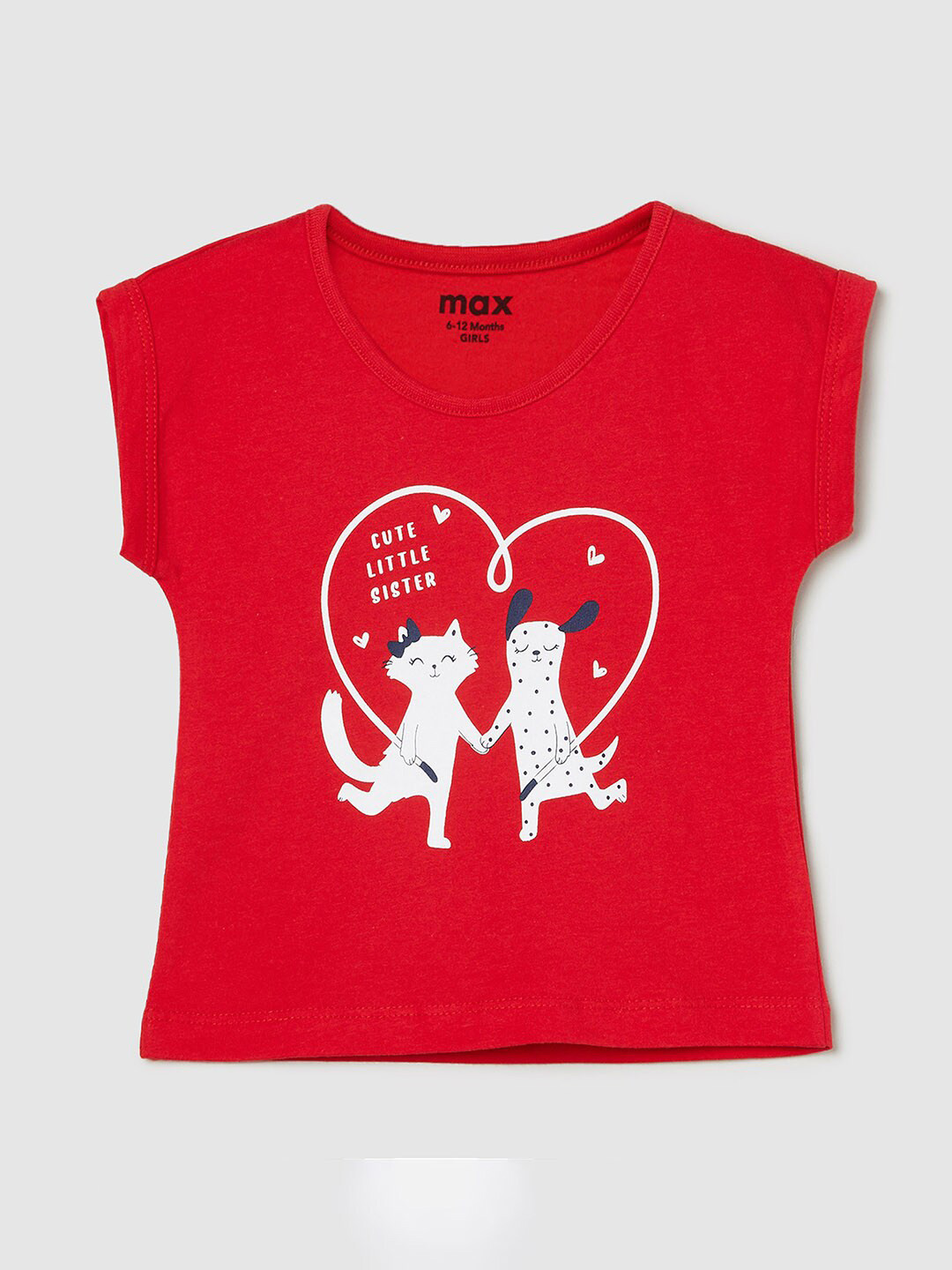 

max Girls Red Printed Extended Sleeves Cotton T-shirt