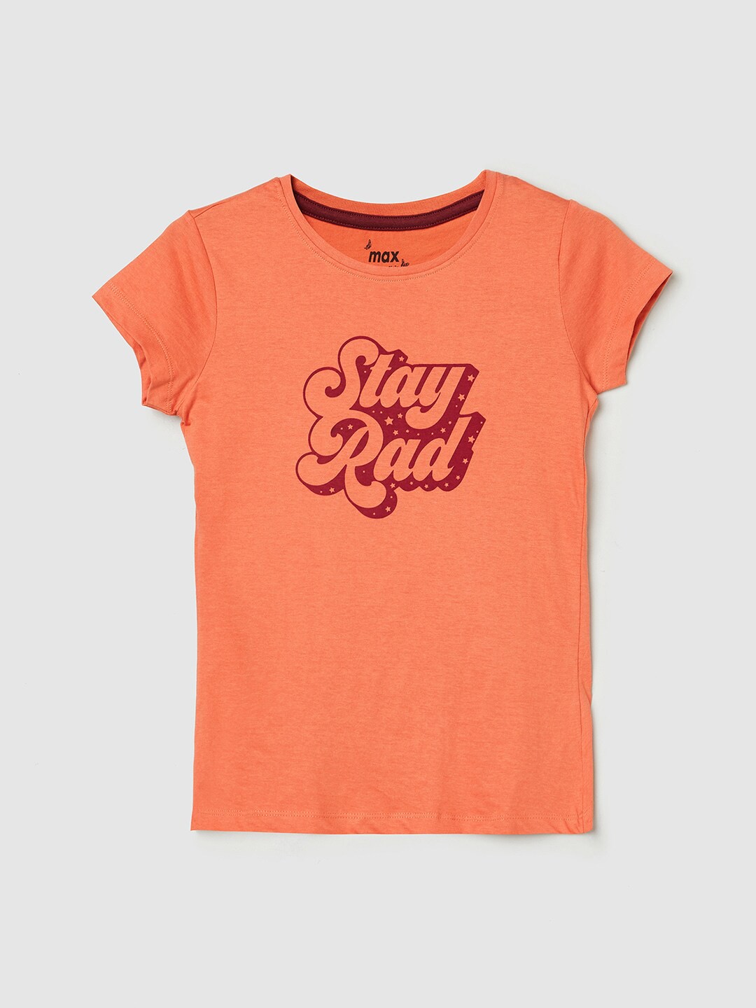 

max Girls Rust Typography Printed T-shirt